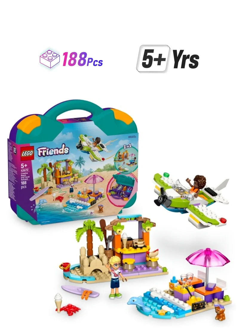 ليغو Friends 2in1 Creative Beach and Travel Suitcase Set for Kids, with a Plane Toy, 2 Mini Dolls, Dog & Dolphin Figures, Birthday Gift for 5 Plus Year Old Girls, Comes in a Handy Sorting Box 42672 (188 pieces)