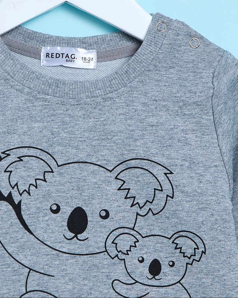 REDTAG Infant Boys Grey Printed T-Shirt