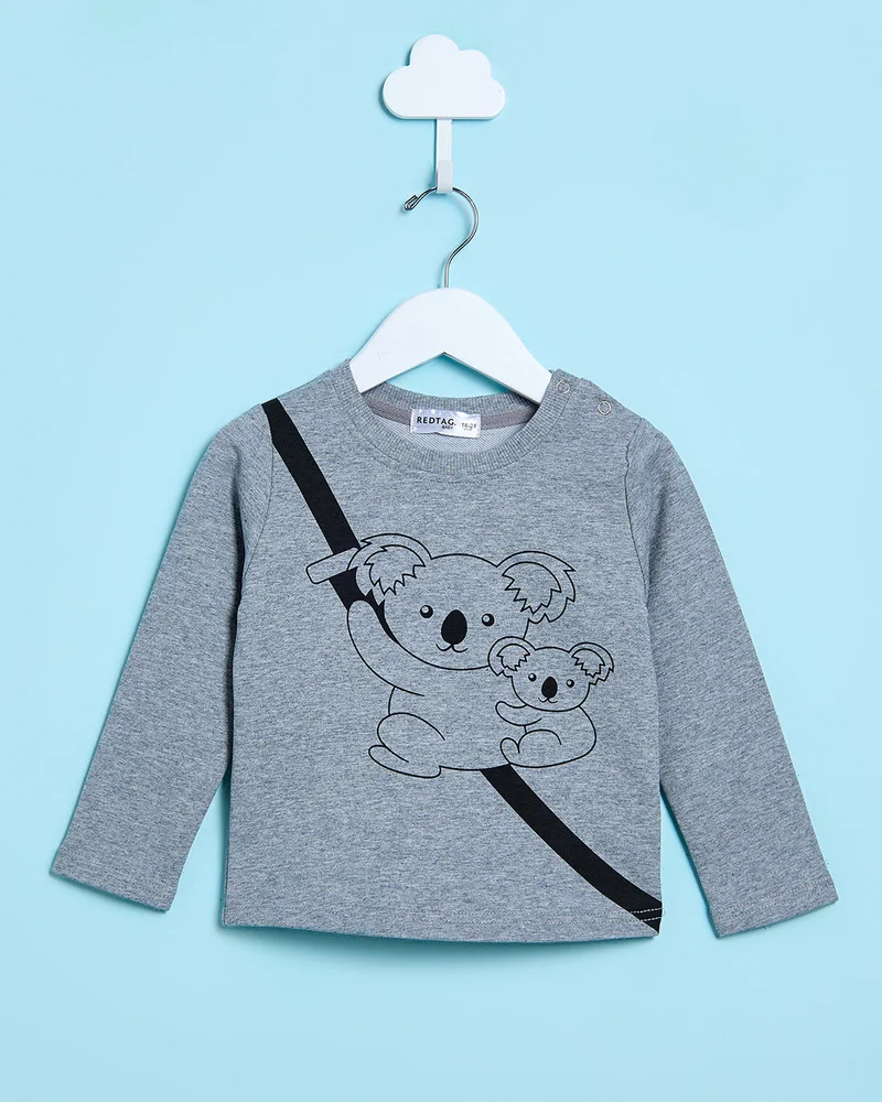 REDTAG Infant Boys Grey Printed T-Shirt