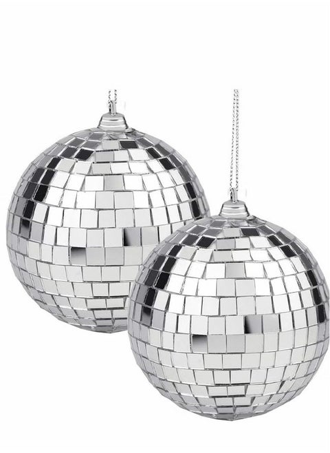 Disco Mirror Balls Silver Hanging Ball for 50s 60s 70s DJ Light Effect Party Home Decoration Stage Props School Festivals Favors and Supplies 4 Inch, 4inch, Silver, 2 Pcs