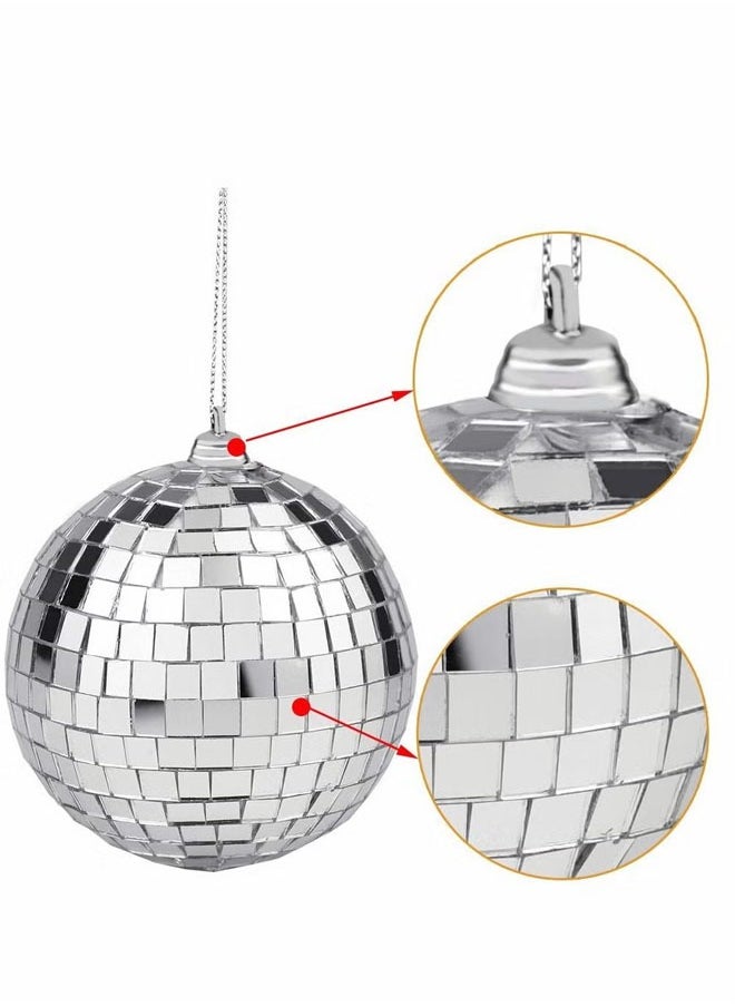 CGSYJ - Disco Mirror Balls Silver Hanging Ball for 50s 60s 70s DJ Light Effect Party Home Decoration Stage Props School Festivals Favors and Supplies 4 Inch, 4inch, Silver, 2 Pcs - Image 1