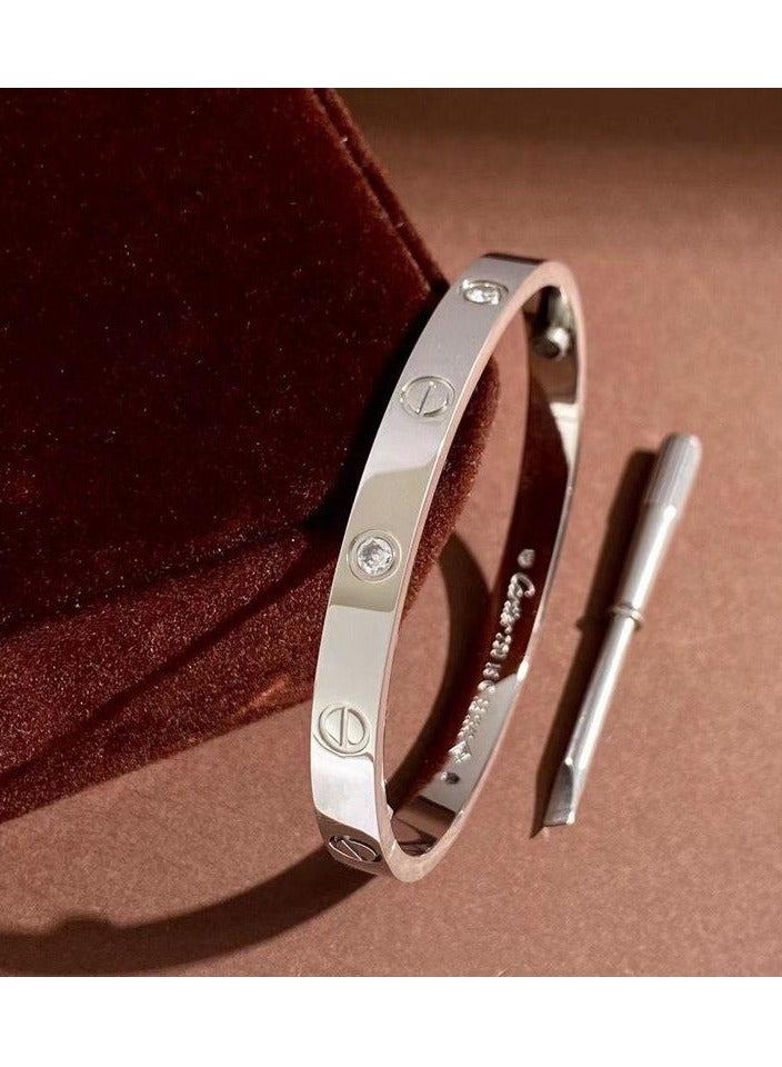 Rwnq Love Bracelet with Cubic Zirconia. Stainless steel, made of cubic zirconia, filled with gold and silver, for teenage girls - Women's Accessory-Bracelet - stainless  - Image 3