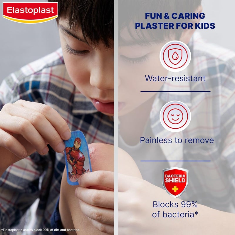 Elastoplast Marvel Plasters Assorted Sizes 20 Pieces Coloured First Aid Plasters for Children Kids Everyday Wound Care with Marvel Superhero Designs Easy Removal and SkinFriendly - Image 3