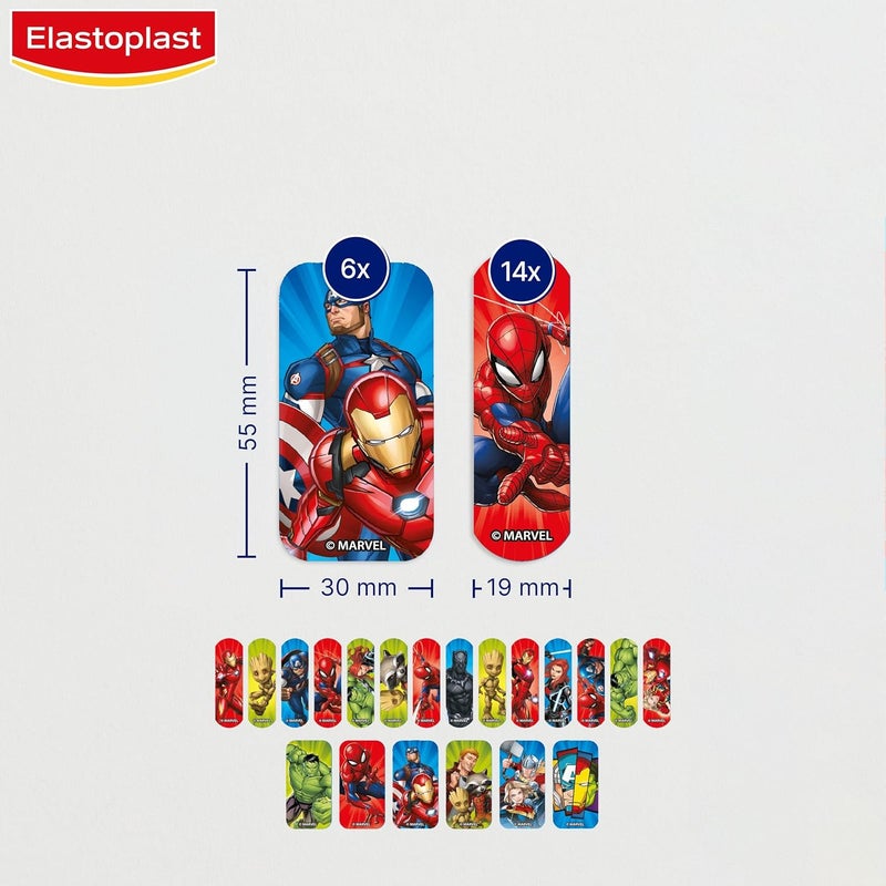 Elastoplast Marvel Plasters Assorted Sizes 20 Pieces Coloured First Aid Plasters for Children Kids Everyday Wound Care with Marvel Superhero Designs Easy Removal and SkinFriendly - Image 4