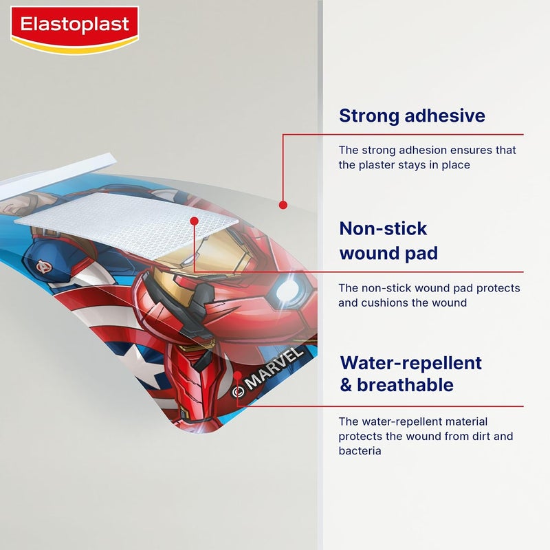 Elastoplast Marvel Plasters Assorted Sizes 20 Pieces Coloured First Aid Plasters for Children Kids Everyday Wound Care with Marvel Superhero Designs Easy Removal and SkinFriendly - Image 2