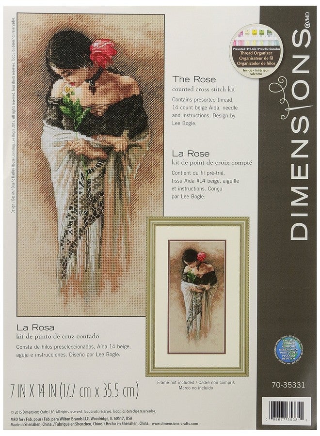 Dimensions Woman With Rose Counted Cross Stitch Kit 14 Count Beige Aida 7'' X 14'' - Image 1