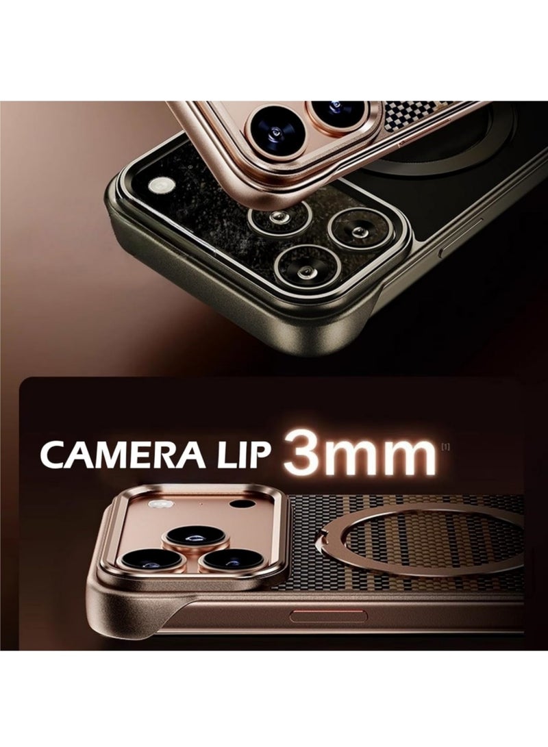 أداندو جراب لهاتف iPhone 17 Pro، جراب واقٍ من الصدمات نحيف بدون حواف مع ألياف أراميد، جراب أنيق وبسيط مع حامل حلقي 360 درجة (غروب الشمس) - Image 5