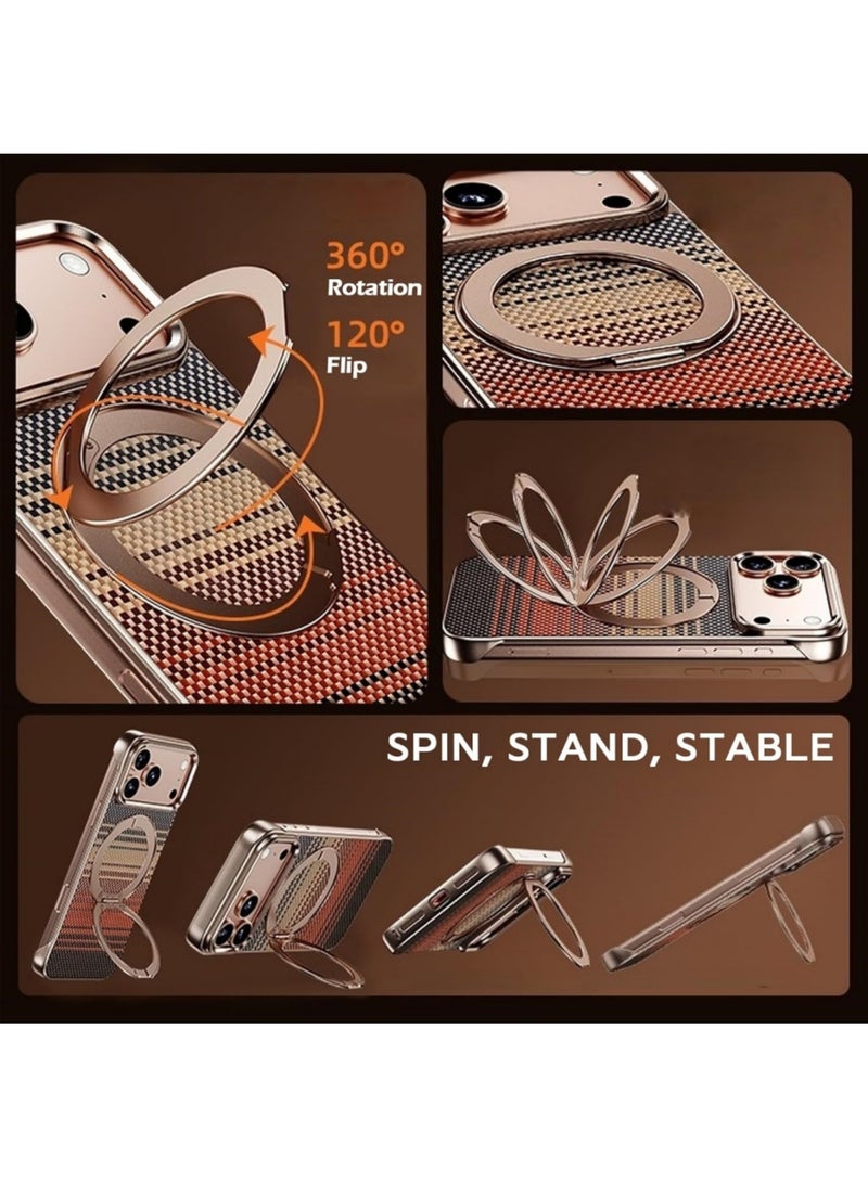 أداندو جراب لهاتف iPhone 17 Pro، جراب واقٍ من الصدمات نحيف بدون حواف مع ألياف أراميد، جراب أنيق وبسيط مع حامل حلقي 360 درجة (غروب الشمس) - Image 2