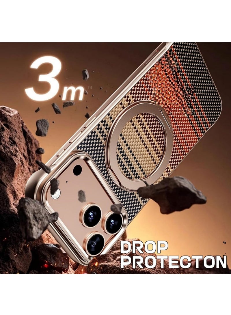 أداندو جراب لهاتف iPhone 17 Pro، جراب واقٍ من الصدمات نحيف بدون حواف مع ألياف أراميد، جراب أنيق وبسيط مع حامل حلقي 360 درجة (غروب الشمس) - Image 4