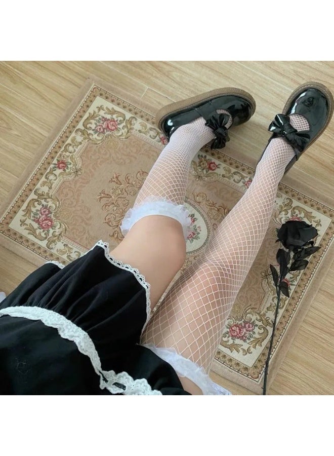 جوارب مثيرة من الدانتيل بشبكة صيد السمك للنساء أسود أبيض القوس كاواي لوليتا الجوارب الفخذ فوق الركبة النايلون جوارب طويلة الجوارب الجوارب - Image 5
