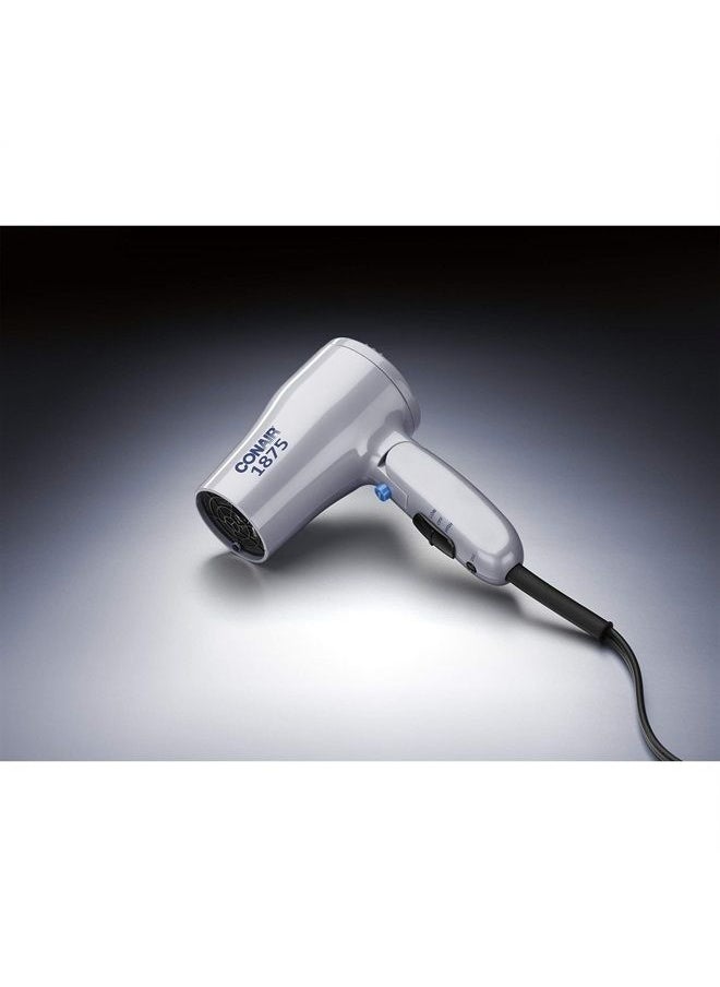 CONAIR - 1875 Watt Compact Dual Voltage Travel Hair Dryer with Folding Handle, Grey - Image 1