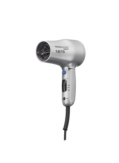 1875 Watt Compact Dual Voltage Travel Hair Dryer with Folding Handle, Grey