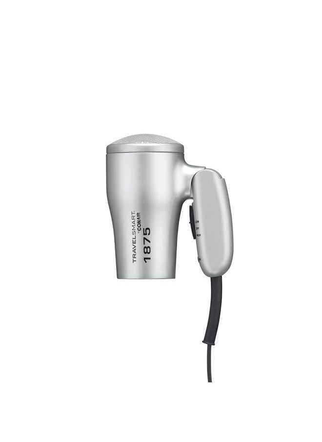 CONAIR - 1875 Watt Compact Dual Voltage Travel Hair Dryer with Folding Handle, Grey - Image 1