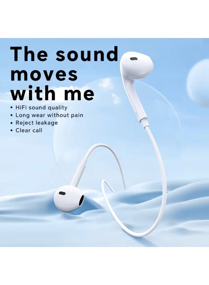 Stereo Wired Earphones with Mic, Volume Control, Deep Bass, 3.5mm Jack – Compatible with iPhone, Android, MP3 – White - Image 3
