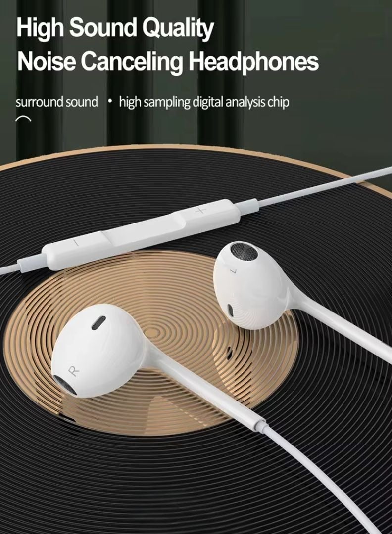 Stereo Wired Earphones with Mic, Volume Control, Deep Bass, 3.5mm Jack – Compatible with iPhone, Android, MP3 – White - Image 2