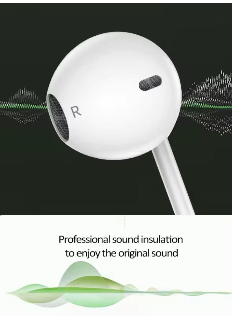 Stereo Wired Earphones with Mic, Volume Control, Deep Bass, 3.5mm Jack – Compatible with iPhone, Android, MP3 – White - Image 4
