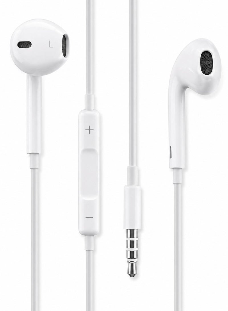 Stereo Wired Earphones with Mic, Volume Control, Deep Bass, 3.5mm Jack – Compatible with iPhone, Android, MP3 – White - Image 1