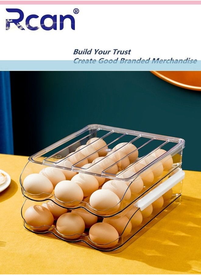 Rcan - 36 Grid Rolling Style Support Rack Egg Storage Box 2 Layer Tray Container Kitchen Countertop Reusable Multifunctional Clear Egg Holder Special Artifact Household Keep Fresh for Refrigerator Organizer - Image 1