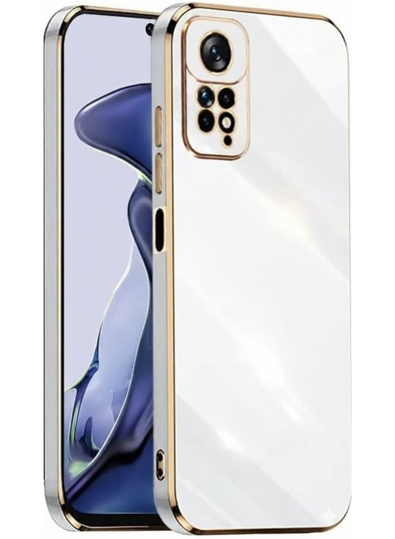 متوافق مع جراب Redmi Note 11 Pro/Note 12 Pro (4G) / Note 11E Pro (6.67 بوصة)، جراب TPU ناعم من السيليكون، تصميم إطار ذهبي (أبيض)