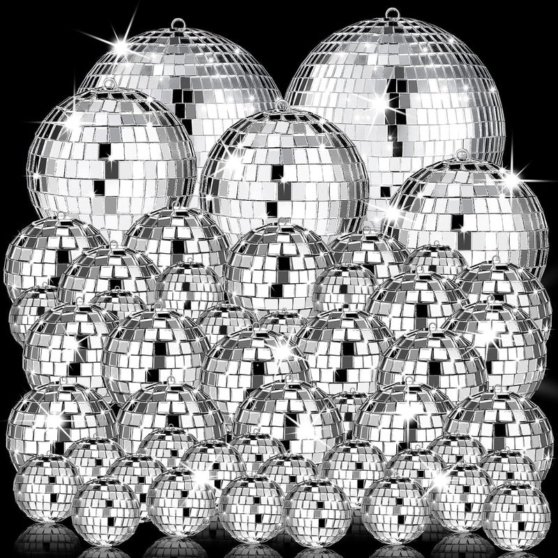 The Decor Affair Set of 54 Hanging Disco Ball Ornaments and Cake Toppers Elevating Your Events to a Realm of Sparkling Spectacle and Dancefloor Glamour