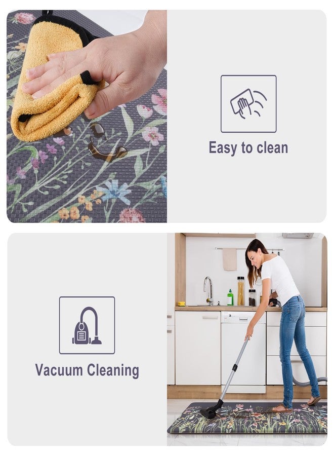 KIMODE Anti Fatigue Kitchen Mat, Farmhouse Floral Kitchen Rugs, Kitchen Floor Mats Non-Slip,Comfort Kitchen Mats for Floor Sink, Laundry, Office, Desk Dark Grey/Purple 17"x47"+17"x29" - Image 5
