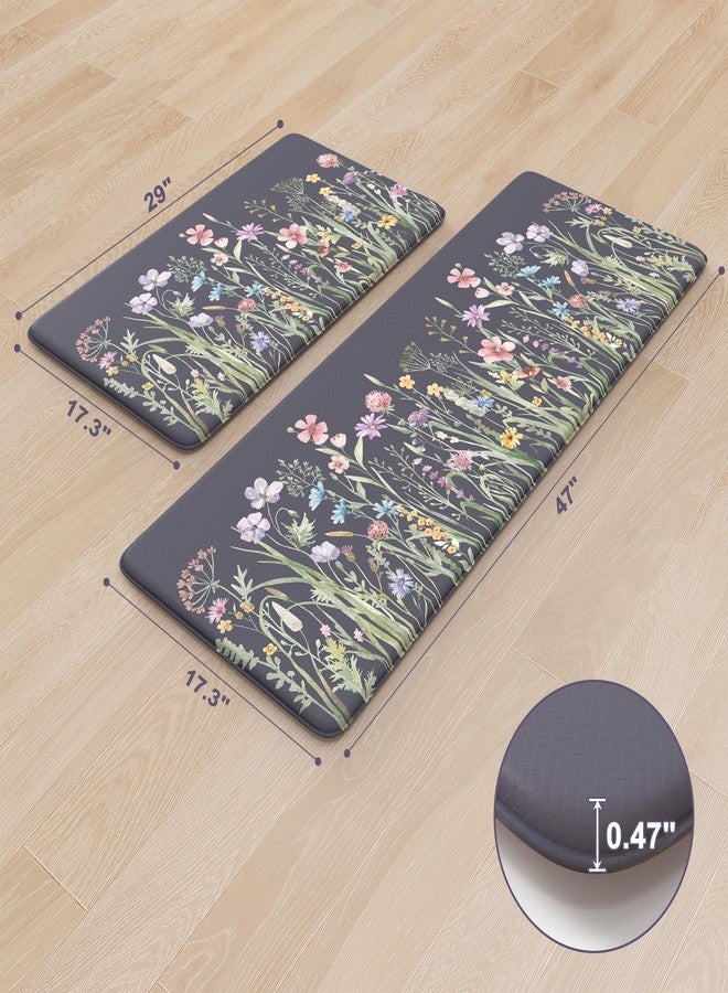 KIMODE Anti Fatigue Kitchen Mat, Farmhouse Floral Kitchen Rugs, Kitchen Floor Mats Non-Slip,Comfort Kitchen Mats for Floor Sink, Laundry, Office, Desk Dark Grey/Purple 17"x47"+17"x29" - Image 3