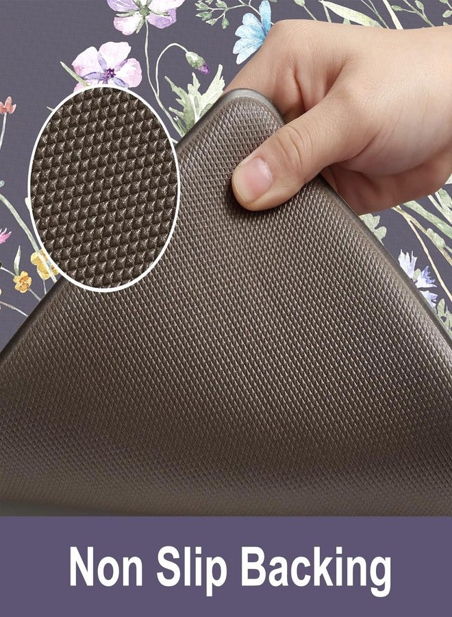 KIMODE Anti Fatigue Kitchen Mat, Farmhouse Floral Kitchen Rugs, Kitchen Floor Mats Non-Slip,Comfort Kitchen Mats for Floor Sink, Laundry, Office, Desk Dark Grey/Purple 17"x47"+17"x29" - Image 4