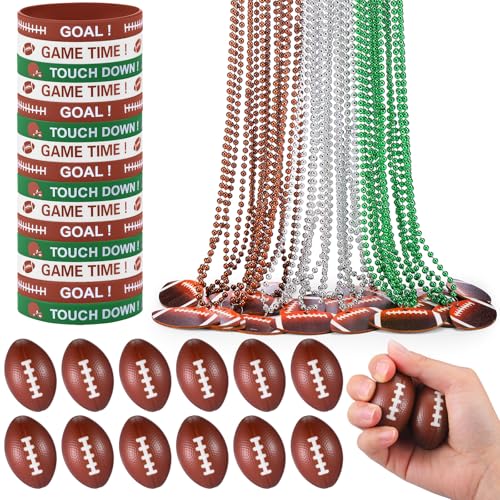 JellyArch 72 Pcs Football Parade Throws Bulk Party Favors Mini Football Stress Balls Silicone Bracelets Beaded Necklace for Mardi Gras Parade Throws Bowl Game Day Party Supplies Accessories - Image 1