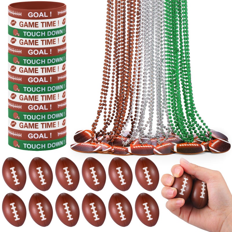JellyArch 72 Pcs Football Parade Throws Bulk Party Favors Mini Football Stress Balls Silicone Bracelets Beaded Necklace for Mardi Gras Parade Throws Bowl Game Day Party Supplies Accessories - Image 3