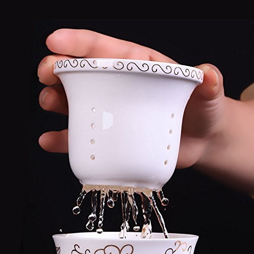 Tea Talent Porcelain Tea Cup with Infuser Lid and Saucer Sets - Chinese Jingdezhen Ceramics Coffee Mug Teacup Loose Leaf Tea Brewing System for Home Office - Image 3