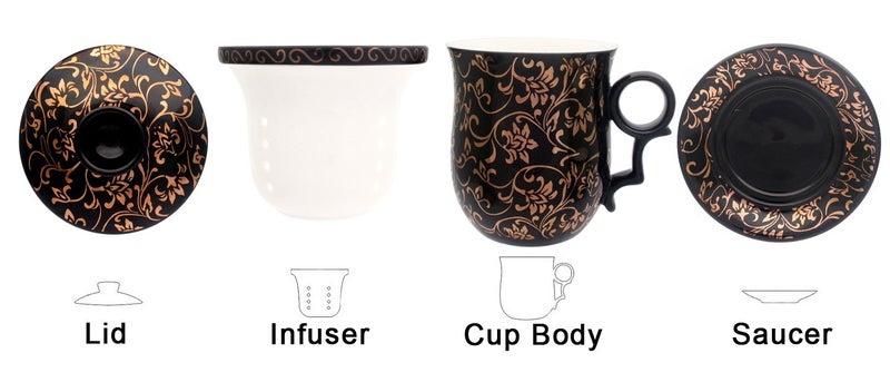 Tea Talent Porcelain Tea Cup with Infuser Lid and Saucer Sets - Chinese Jingdezhen Ceramics Coffee Mug Teacup Loose Leaf Tea Brewing System for Home Office - Image 2