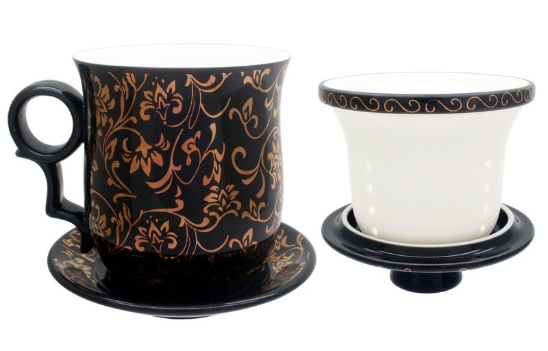 Tea Talent Porcelain Tea Cup with Infuser Lid and Saucer Sets - Chinese Jingdezhen Ceramics Coffee Mug Teacup Loose Leaf Tea Brewing System for Home Office - Image 4