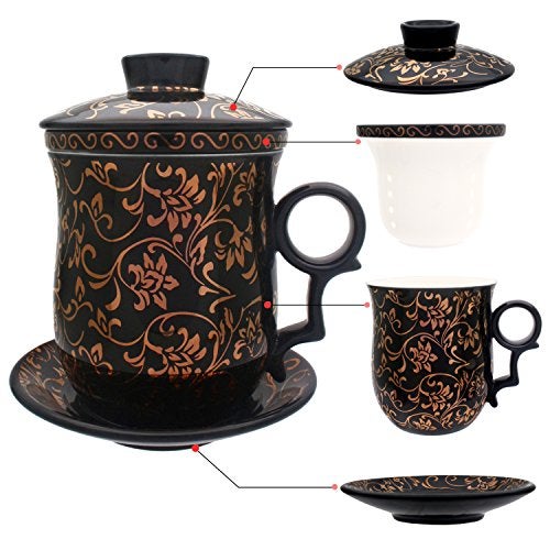 Tea Talent Porcelain Tea Cup with Infuser Lid and Saucer Sets - Chinese Jingdezhen Ceramics Coffee Mug Teacup Loose Leaf Tea Brewing System for Home Office - Image 1