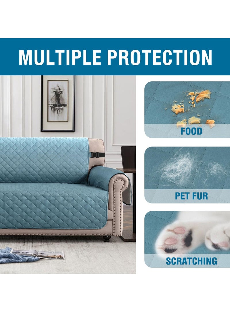 KYD Sofa Cover 2 Seater Medium Loveseat Chair Sofa Slipcover Wrinkle-free Reversible Sofa Cover Water Resistant Couch Cover Furniture Protector Cover with Elastic Straps Blue  - Image 2