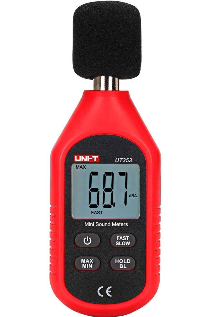 UNI-T UNI-T UT353 Decibel Meter, Digital Sound Level Meter 30-130dB Audio Noise Volume Measure Device Sound Meter Max/Min Fast/Slow Data Hold LCD Backlit Auto Power off - Image 1