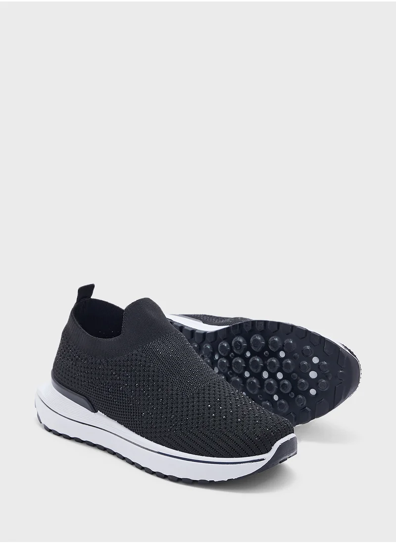 Ginger Diamante Fly Knit Slip On Comfort Shoes