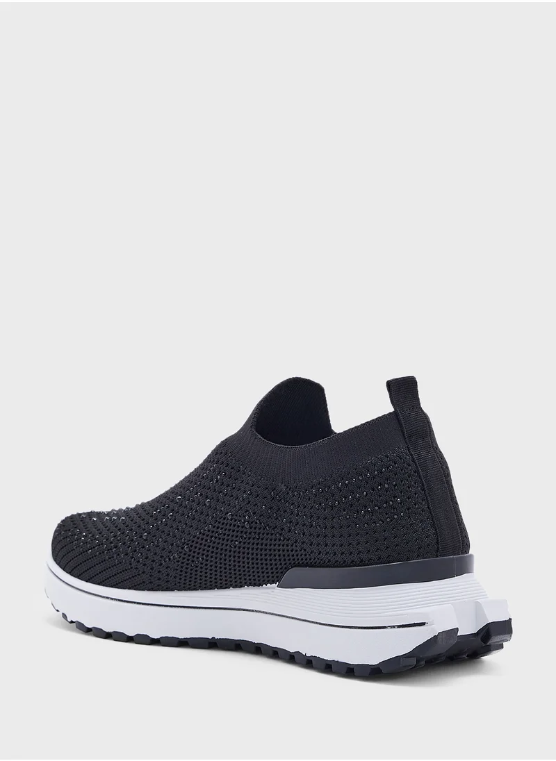 جينجر Diamante Fly Knit Slip On Comfort Shoes