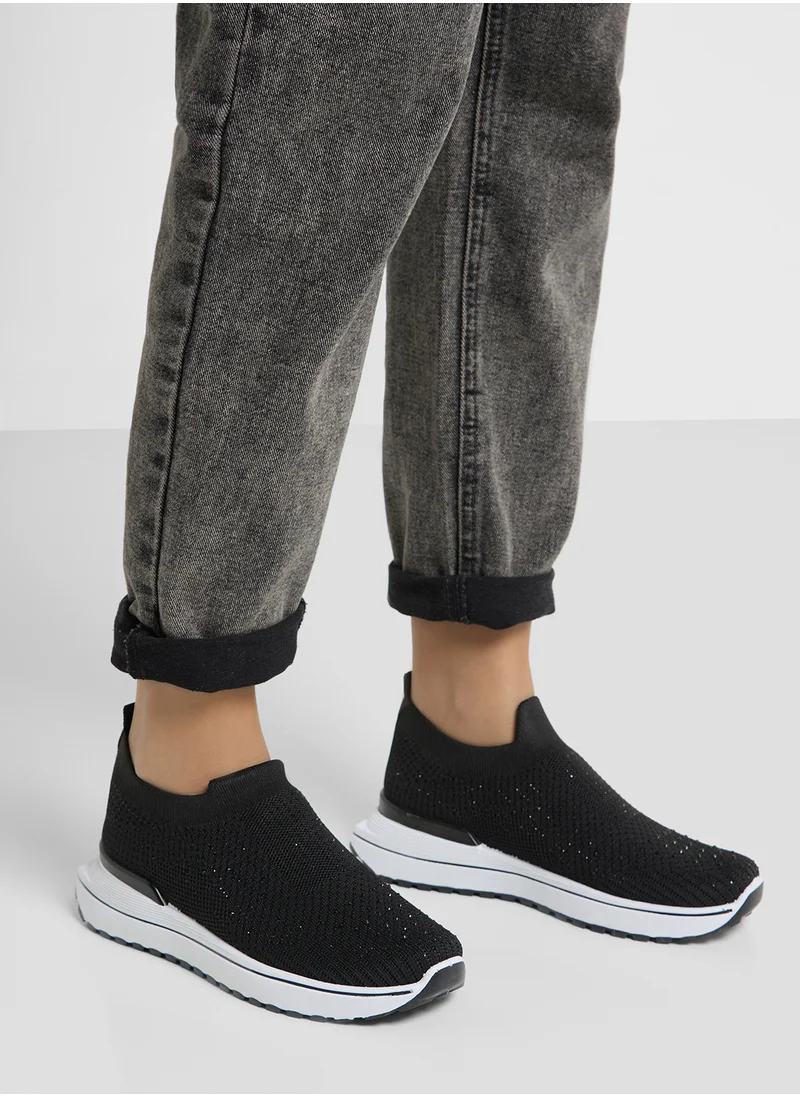 Ginger Diamante Fly Knit Slip On Comfort Shoes