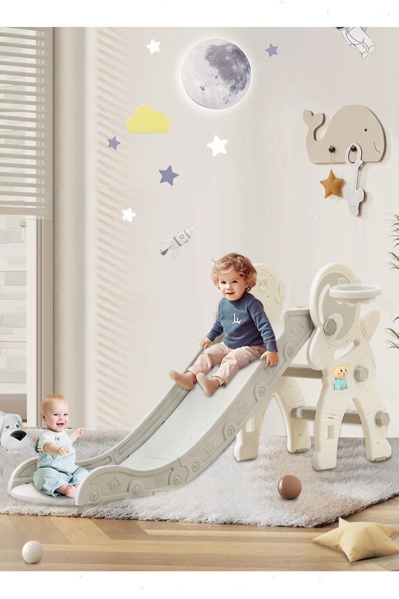 Yoawllty 3 in 1 Toddler Slide, Children's Slide With Basketball Hoop, Folding Slide For Toddler Children, Boys Girls Climber Indoor Toys(Astronaut, Grey White)  - Image 1