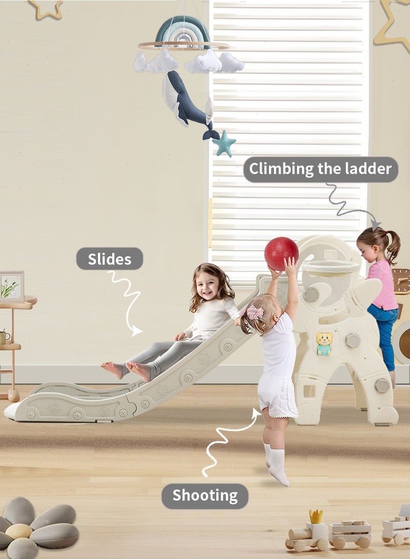 Yoawllty 3 in 1 Toddler Slide, Children's Slide With Basketball Hoop, Folding Slide For Toddler Children, Boys Girls Climber Indoor Toys(Astronaut, Grey White)  - Image 5