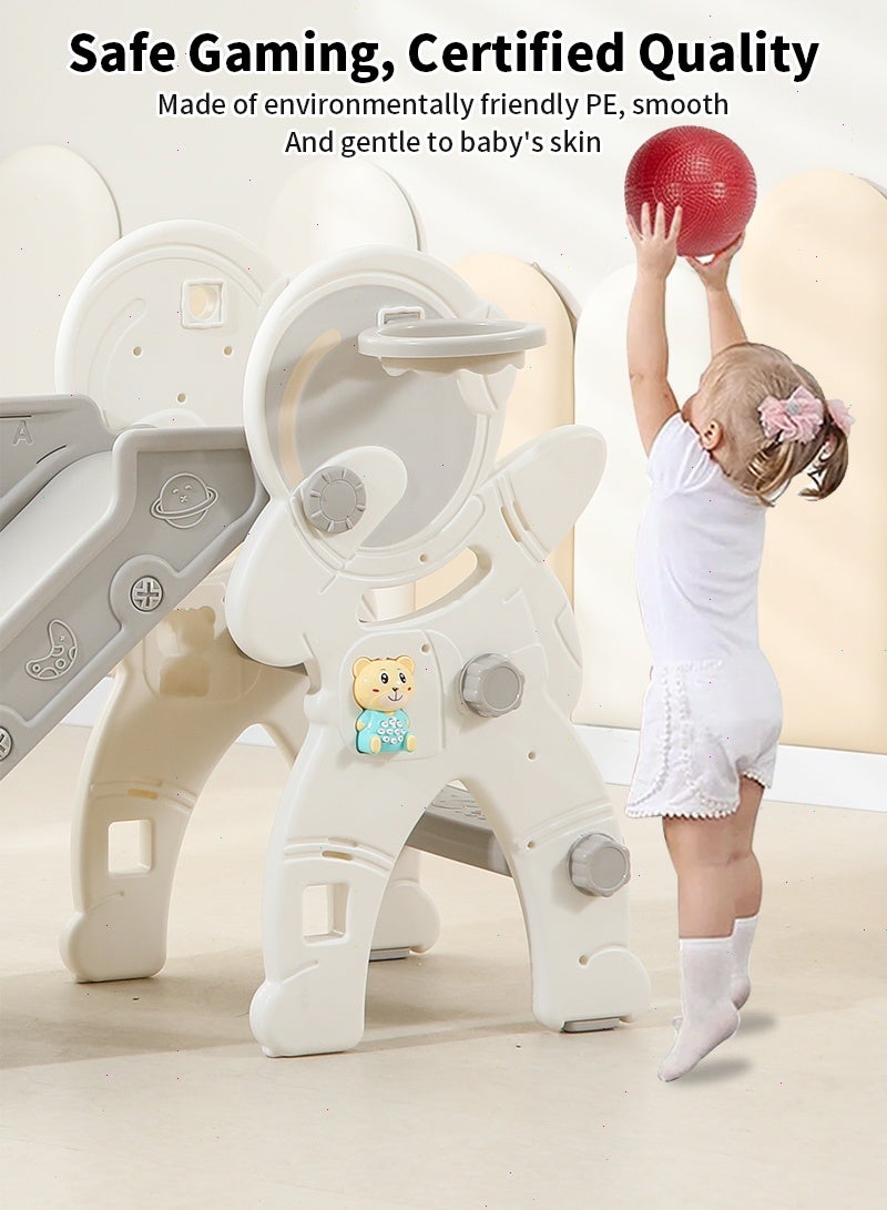Yoawllty 3 in 1 Toddler Slide, Children's Slide With Basketball Hoop, Folding Slide For Toddler Children, Boys Girls Climber Indoor Toys(Astronaut, Grey White)  - Image 4