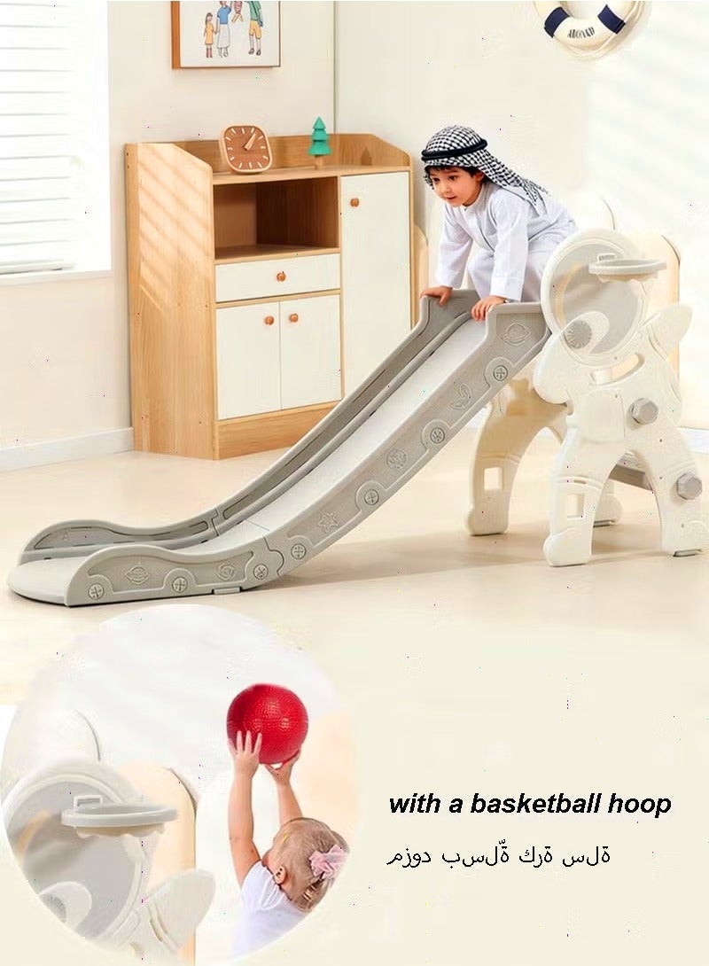 يواوليتي زلاجة للأطفال مع حلقة كرة سلة، لعبة تسلق زلاجة متينة للأطفال الصغار للاستخدام الداخلي والخارجي 【أبيض】 - Image 1