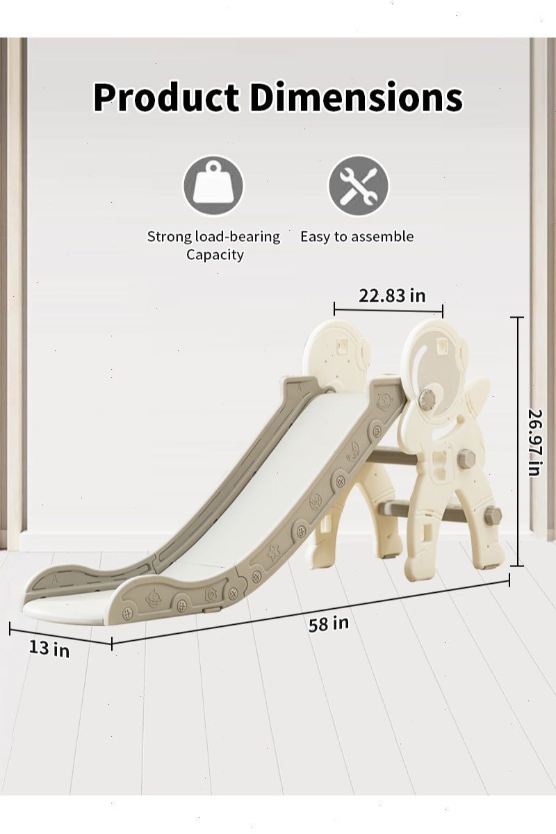 يواوليتي زلاجة للأطفال مع حلقة كرة سلة، لعبة تسلق زلاجة متينة للأطفال الصغار للاستخدام الداخلي والخارجي 【أبيض】 - Image 4