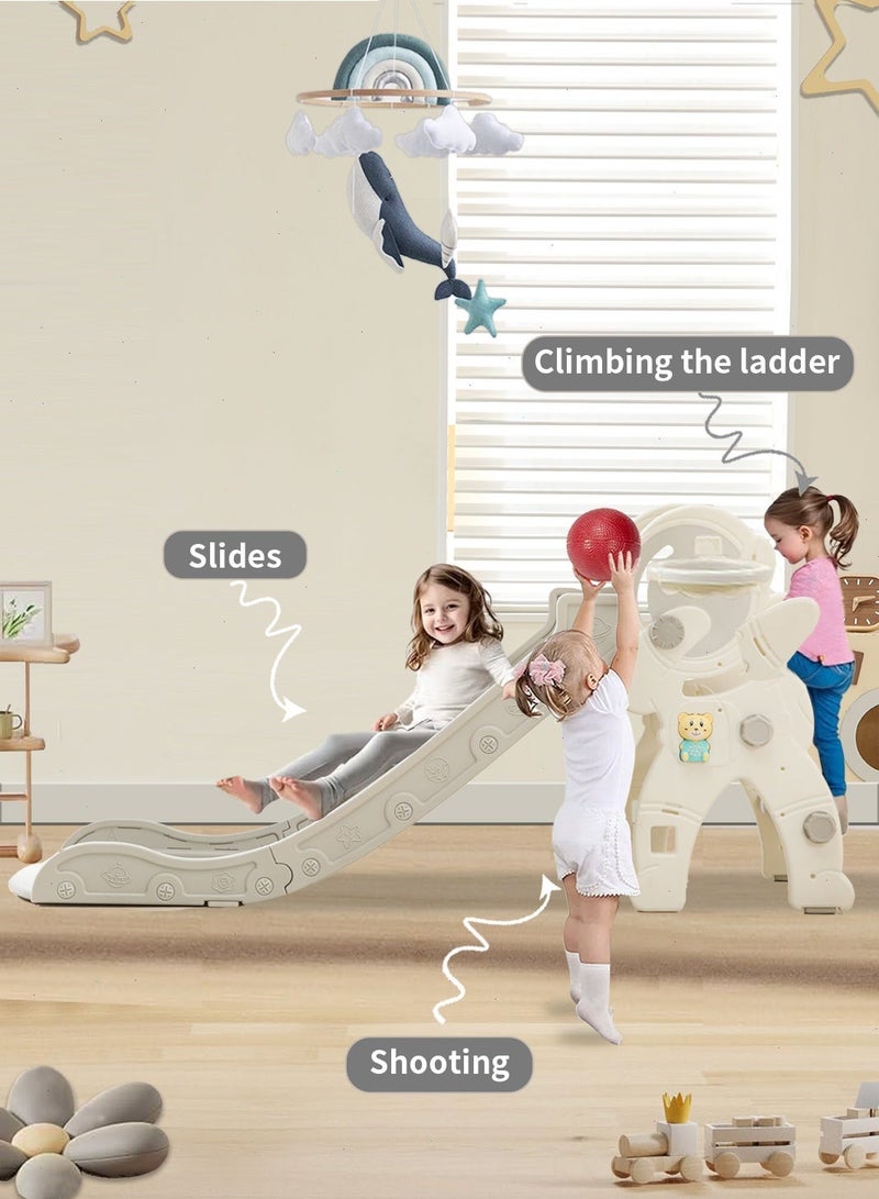 يواوليتي زلاجة للأطفال مع حلقة كرة سلة، لعبة تسلق زلاجة متينة للأطفال الصغار للاستخدام الداخلي والخارجي 【أبيض】 - Image 2