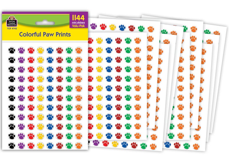 Teacher Created Resources Colorful Paw Prints Mini Stickers Value Pack (4742) 3/8 in - Image 1