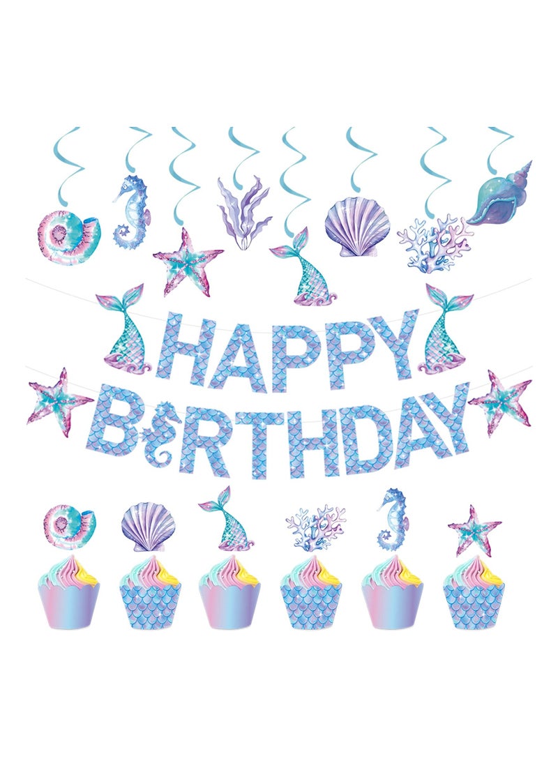 Excefore Mermaid Birthday Banner, Mermaid Birthday Decorations Happy Birthday Banner and Hanging Swirls For Girls And Boys, Baby Shower, Under The Sea Party Supplies - Image 4