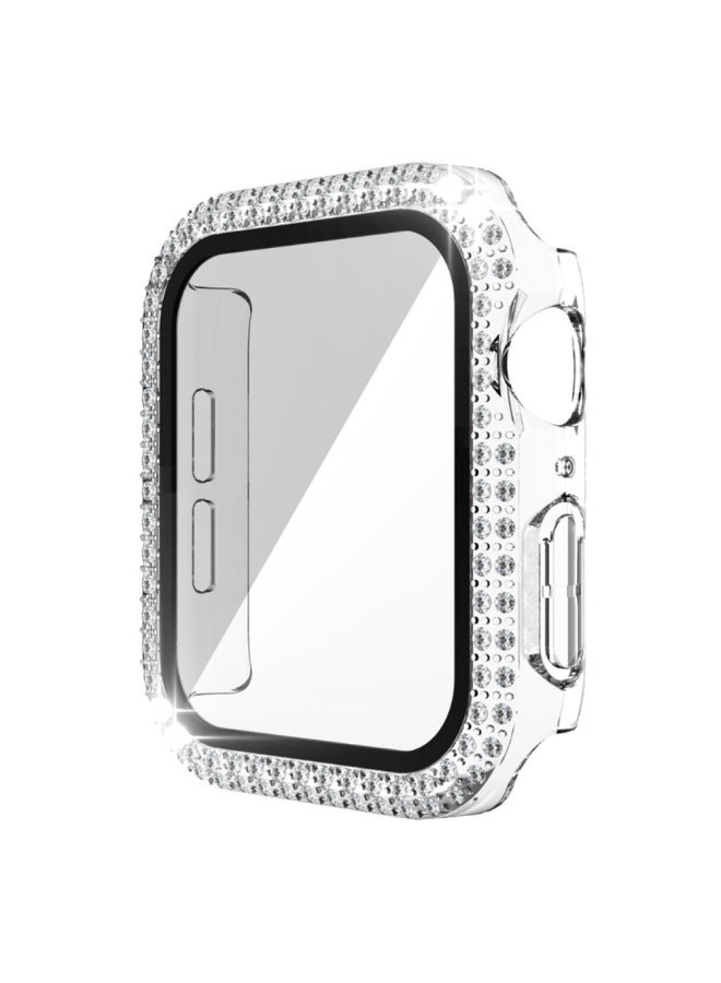 Suitable For Apple Wathc Case Electroplated Double Row Diamond With Film Iwatch987 Watch Case Protective Cover-Color:Transparent-Appearance Size:44mm(OPP Bag)  - Image 1