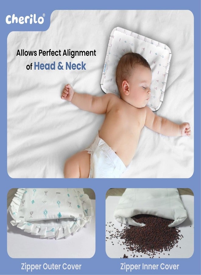 Cherilo Mustard Seed Baby Comfort Cushion | Adjustable Filling | Soft Cotton Cover | 28 x 21.5 x 2 cm - White Abstract Pattern - Image 4