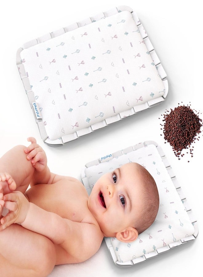 Cherilo Mustard Seed Baby Comfort Cushion | Adjustable Filling | Soft Cotton Cover | 28 x 21.5 x 2 cm - White Abstract Pattern - Image 1