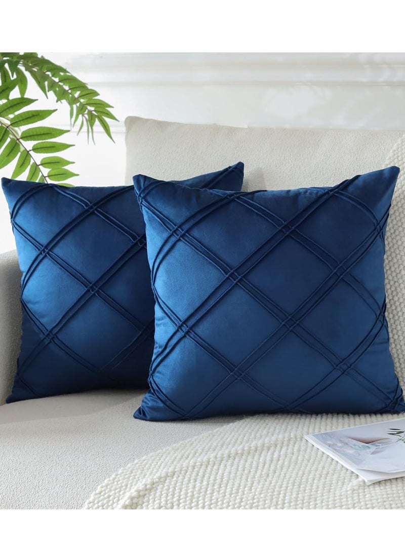 عربست مجموعة من 2 غطاء وسادة زخرفية من المخمل الناعم ، أغطية وسائد بنمط الماس مع سحاب غير مرئي ، أغطية وسائد مربعة للأريكة والسيارة والفناء وغرفة النوم وغرفة المعيشة (45x45 سم ، أزرق داكن) - Image 1